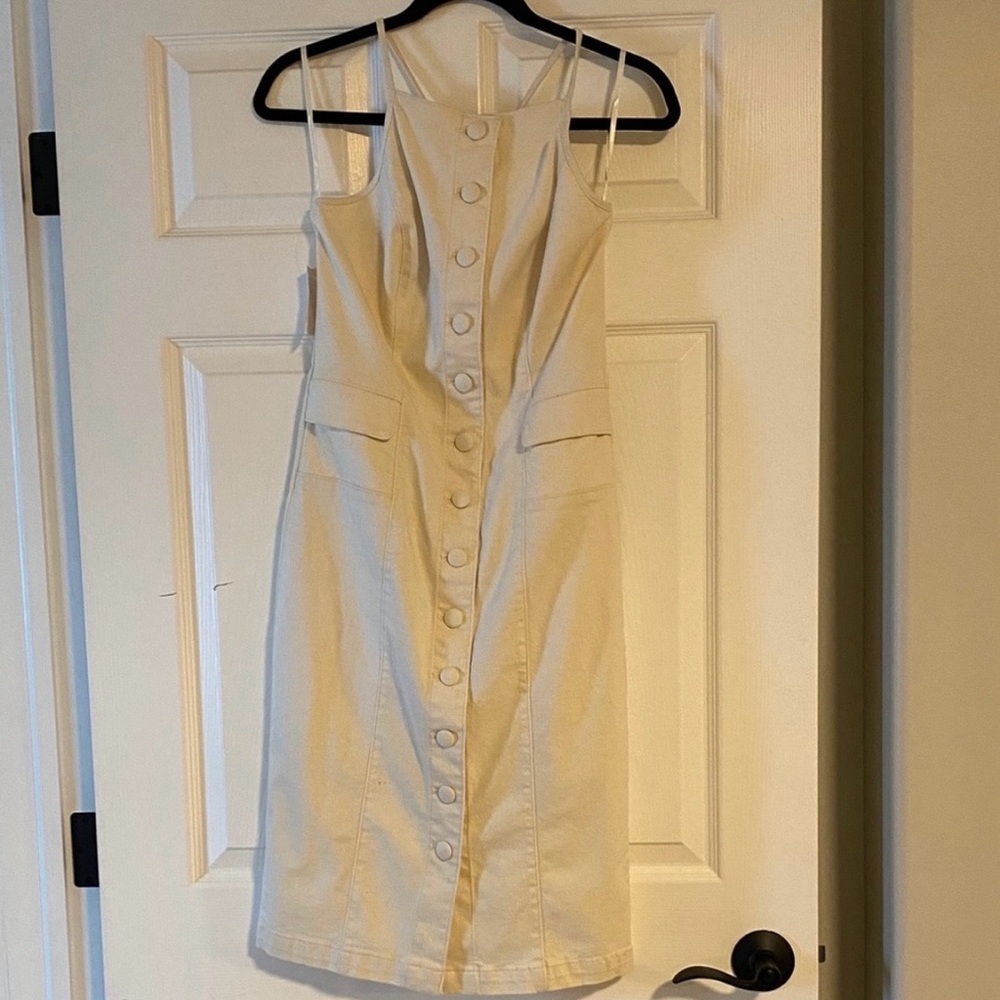 Sleeveless Cream Button-Front Midi Dress